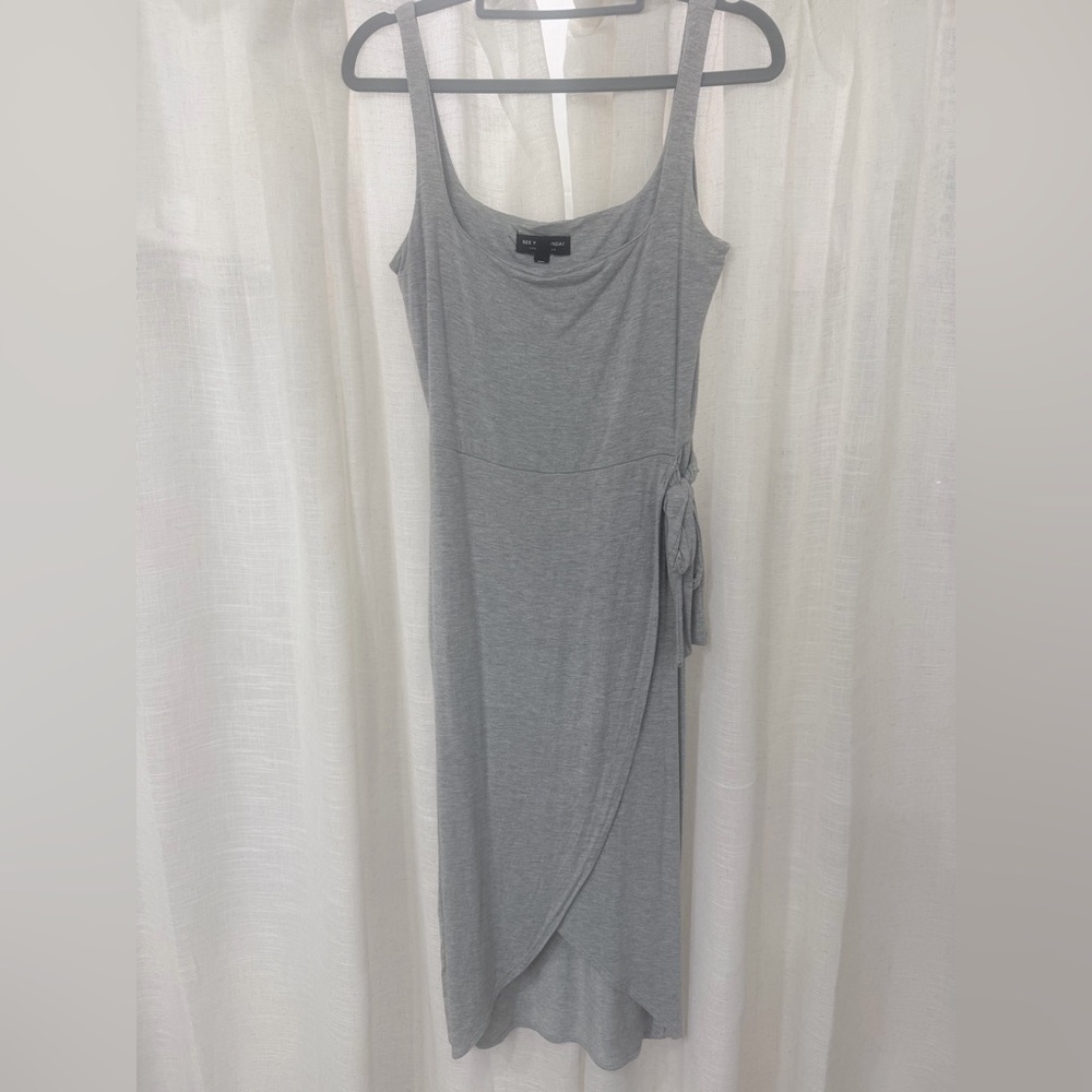 Bodycon Light Gray Wrap Midi Dress